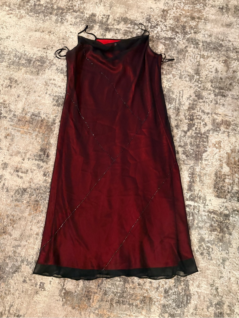 Amanda Smith Burgundy Slip Dress with Black Trim